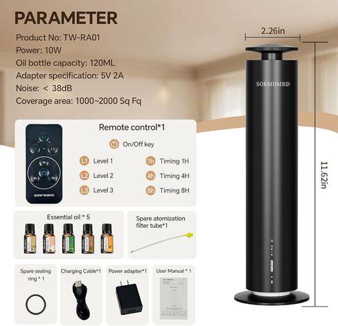 Waterless Scent Diffuser Starter Kit with 5 Scent Essential Oils, Covers 2000 Sq Ft, Cold Air Diffusers for Home, Hotel, Office, Aromatherapy Diffuser with Adjustable Mist, Timer, App & Remote Control in Saudi Arabia