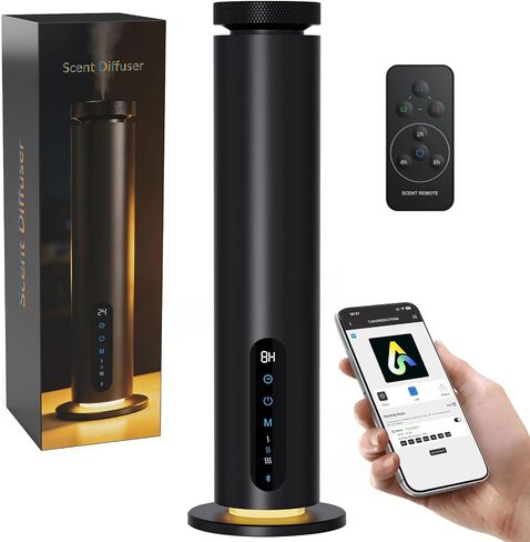 Waterless Essential Oil Diffuser, 1000 Sq.Ft Coverage, Smart App & Remote Control Scent Machine, 3 Color Ambient Lights, Adjustable Mist, Quiet Aromatherapy Diffuser for Home Large Room Hotel, Black in Saudi Arabia