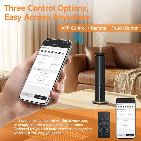 Waterless Essential Oil Diffuser, 1000 Sq.Ft Coverage, Smart App & Remote Control Scent Machine, 3 Color Ambient Lights, Adjustable Mist, Quiet Aromatherapy Diffuser for Home Large Room Hotel, Black in Saudi Arabia