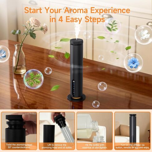 Waterless Essential Oil Diffuser, 1000 Sq.Ft Coverage, Smart App & Remote Control Scent Machine, 3 Color Ambient Lights, Adjustable Mist, Quiet Aromatherapy Diffuser for Home Large Room Hotel, Black in Saudi Arabia