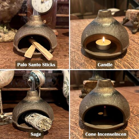 Palo Santo Holder Burner, Palo Santo Chimney for Sage Cone Burning, Mini Chiminea Ceramic Incense Burner Chimney for Yoga and Meditation Decor in Kuwait