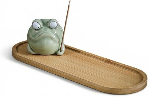 Incense Burner with Tray Ceramic Frog Incense Hloder Mini Funny Animal Statue Home Stick Incense Burner in Kuwait