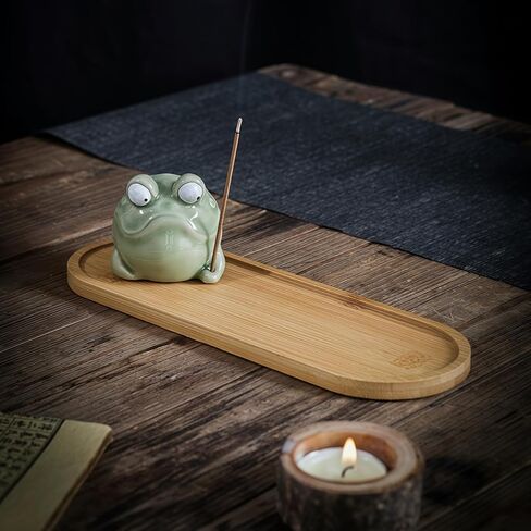 Incense Burner with Tray Ceramic Frog Incense Hloder Mini Funny Animal Statue Home Stick Incense Burner in Kuwait