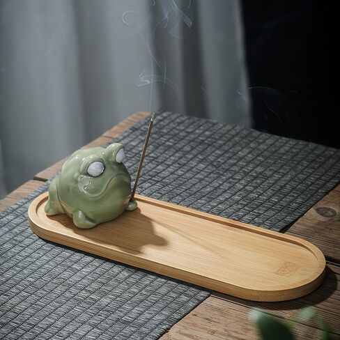 Incense Burner with Tray Ceramic Frog Incense Hloder Mini Funny Animal Statue Home Stick Incense Burner in Kuwait