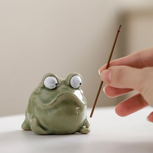 Incense Burner with Tray Ceramic Frog Incense Hloder Mini Funny Animal Statue Home Stick Incense Burner in Kuwait