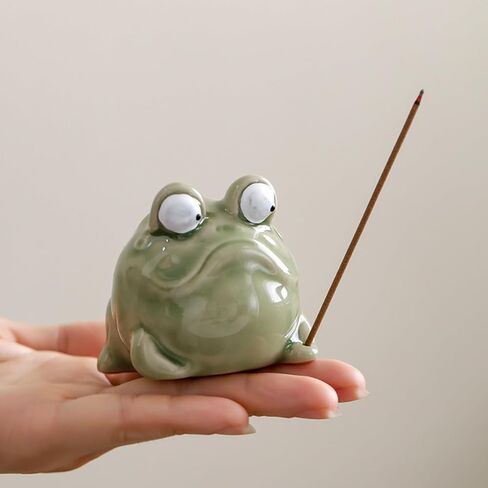 Incense Burner with Tray Ceramic Frog Incense Hloder Mini Funny Animal Statue Home Stick Incense Burner in Kuwait