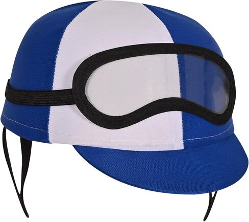 Beistle Blue Jockey Helmet Costume Hat, Fabric Headwear with Attached Clear Goggles Black Frame Ear Pieces Horse Racing Theme Parties, Equestrian Novelty Accessory, Adult Size in Kuwait