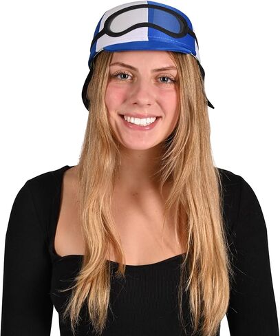 Beistle Blue Jockey Helmet Costume Hat, Fabric Headwear with Attached Clear Goggles Black Frame Ear Pieces Horse Racing Theme Parties, Equestrian Novelty Accessory, Adult Size in Kuwait