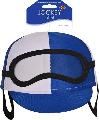 Beistle Blue Jockey Helmet Costume Hat, Fabric Headwear with Attached Clear Goggles Black Frame Ear Pieces Horse Racing Theme Parties, Equestrian Novelty Accessory, Adult Size in Kuwait