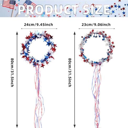 2pcs 4th Of July Star Leis Headband Patriotic Red White Blue Star Leis Headpiece With Long Tassels Independence Day American Flag wreaths Hairband Hair Accessories For Memorial Day Party Decoration in Saudi Arabia