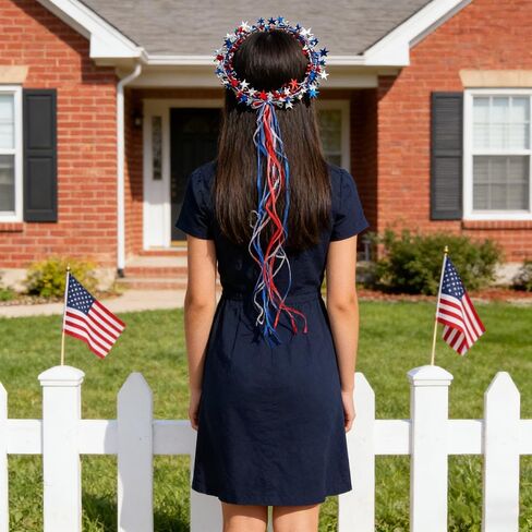 2pcs 4th Of July Star Leis Headband Patriotic Red White Blue Star Leis Headpiece With Long Tassels Independence Day American Flag wreaths Hairband Hair Accessories For Memorial Day Party Decoration in Saudi Arabia