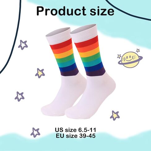 Rainbow Striped Socks, Novelty Colorful Socks for Men & Women, Unisex Adult Crew Socks for Teen Girls and Boys, Cotton in Saudi Arabia
