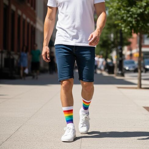 Rainbow Striped Socks, Novelty Colorful Socks for Men & Women, Unisex Adult Crew Socks for Teen Girls and Boys, Cotton in Saudi Arabia