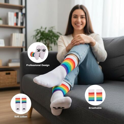 Rainbow Striped Socks, Novelty Colorful Socks for Men & Women, Unisex Adult Crew Socks for Teen Girls and Boys, Cotton in Saudi Arabia