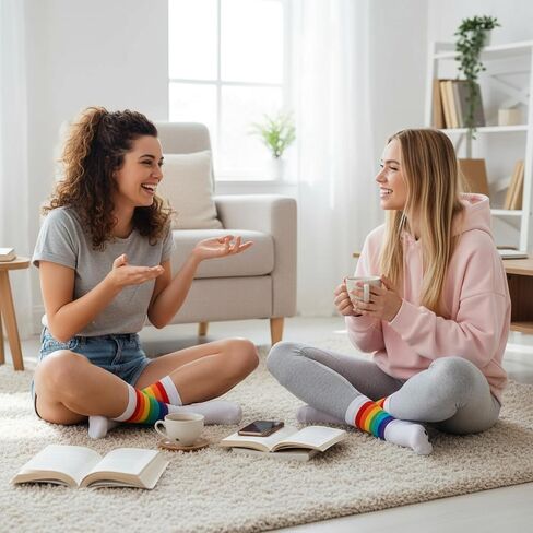 Rainbow Striped Socks, Novelty Colorful Socks for Men & Women, Unisex Adult Crew Socks for Teen Girls and Boys, Cotton in Saudi Arabia