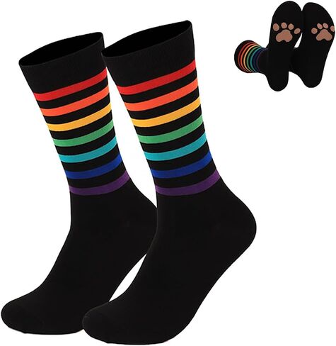 Rainbow Striped Socks, Novelty Colorful Socks for Men & Women, Unisex Adult Crew Socks for Teen Girls and Boys, Cotton in Saudi Arabia