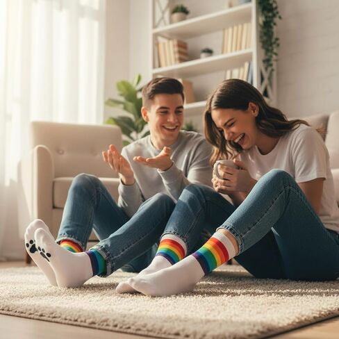 Rainbow Striped Socks, Novelty Colorful Socks for Men & Women, Unisex Adult Crew Socks for Teen Girls and Boys, Cotton in Saudi Arabia