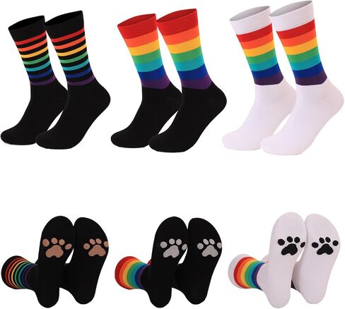 Rainbow Striped Socks, Novelty Colorful Socks for Men & Women, Unisex Adult Crew Socks for Teen Girls and Boys, Cotton in Saudi Arabia