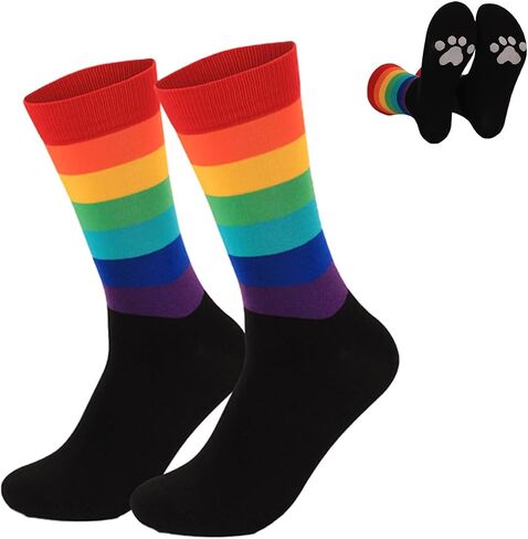 Rainbow Striped Socks, Novelty Colorful Socks for Men & Women, Unisex Adult Crew Socks for Teen Girls and Boys, Cotton in Saudi Arabia