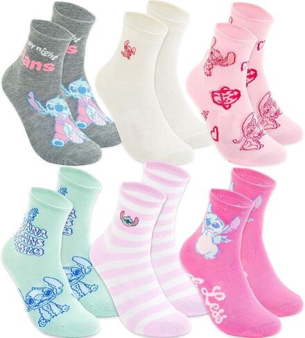 Stitch Socks for Women - Bundle with 6 Pairs of Disney Crew Socks Adult Size 4-10 Plus Stickers | Lilo and Stitch Gift Set for Teens, Women in Saudi Arabia