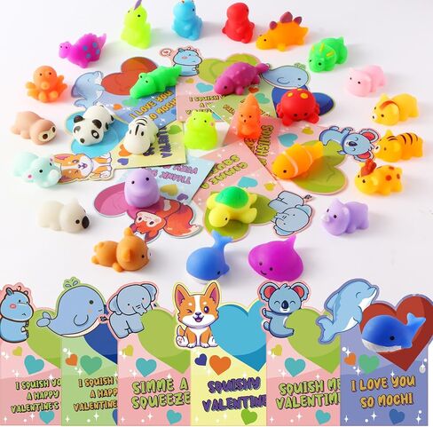 28 Pack Valentines Day Cards for Kids School with Mochi Squishy, Valentines Day Cards for Kids Funny Classroom Exchange and Party Favor Gifts in Saudi Arabia