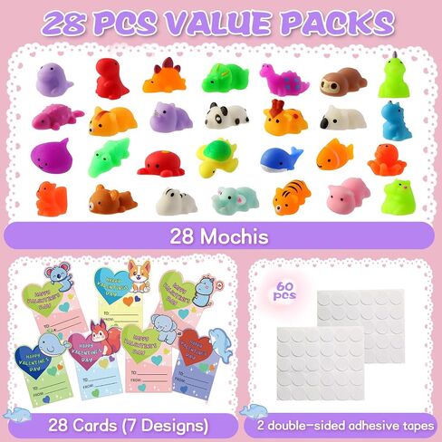 28 Pack Valentines Day Cards for Kids School with Mochi Squishy, Valentines Day Cards for Kids Funny Classroom Exchange and Party Favor Gifts in Saudi Arabia