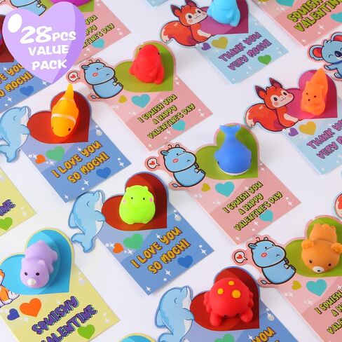 28 Pack Valentines Day Cards for Kids School with Mochi Squishy, Valentines Day Cards for Kids Funny Classroom Exchange and Party Favor Gifts in Saudi Arabia