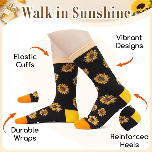 جوارب HAPPYPOP Sunflower للنساء - صندوق هدايا Sunshine مع سوار وسلسلة مفاتيح وبطاقة - عيد ميلاد، هدايا عيد الأم للأم والصديق in Kuwait