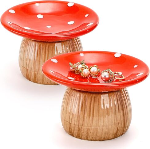 2 Pack Mushroom Jewelry Dish, Ceramic Trinket Storage Jar with Lid | Engagement Ring Holder for Rings Earrings, Home Decor Gift Women Mom, Mini, Decorative in Saudi Arabia
