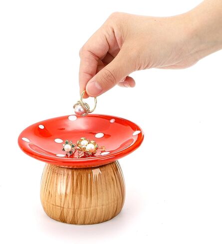 2 Pack Mushroom Jewelry Dish, Ceramic Trinket Storage Jar with Lid | Engagement Ring Holder for Rings Earrings, Home Decor Gift Women Mom, Mini, Decorative in Saudi Arabia