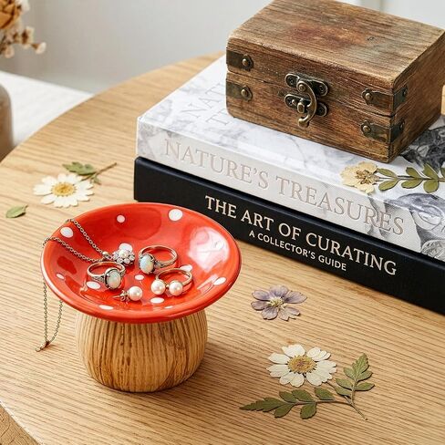 2 Pack Mushroom Jewelry Dish, Ceramic Trinket Storage Jar with Lid | Engagement Ring Holder for Rings Earrings, Home Decor Gift Women Mom, Mini, Decorative in Saudi Arabia