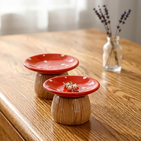 2 Pack Mushroom Jewelry Dish, Ceramic Trinket Storage Jar with Lid | Engagement Ring Holder for Rings Earrings, Home Decor Gift Women Mom, Mini, Decorative in Saudi Arabia