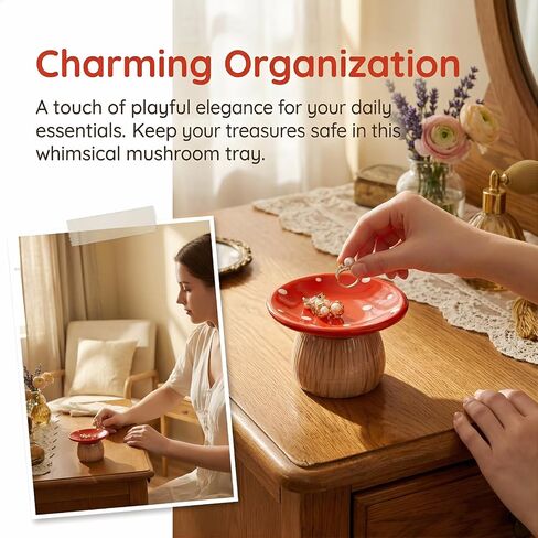 2 Pack Mushroom Jewelry Dish, Ceramic Trinket Storage Jar with Lid | Engagement Ring Holder for Rings Earrings, Home Decor Gift Women Mom, Mini, Decorative in Saudi Arabia