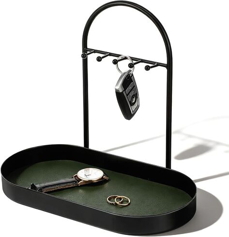 MAQUITA Key Holder Tray & Jewelry Organizer Stand with Acrylic Base, Key Stand and Jewelry Tray with 5 Hooks in Kuwait