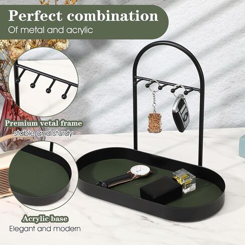 MAQUITA Key Holder Tray & Jewelry Organizer Stand with Acrylic Base, Key Stand and Jewelry Tray with 5 Hooks in Kuwait