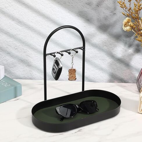 MAQUITA Key Holder Tray & Jewelry Organizer Stand with Acrylic Base, Key Stand and Jewelry Tray with 5 Hooks in Kuwait