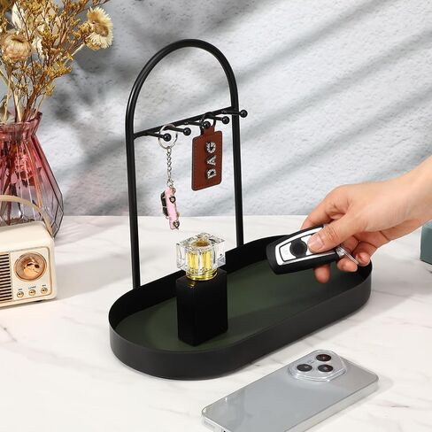MAQUITA Key Holder Tray & Jewelry Organizer Stand with Acrylic Base, Key Stand and Jewelry Tray with 5 Hooks in Kuwait