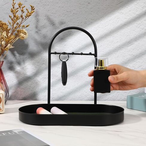 MAQUITA Key Holder Tray & Jewelry Organizer Stand with Acrylic Base, Key Stand and Jewelry Tray with 5 Hooks in Kuwait