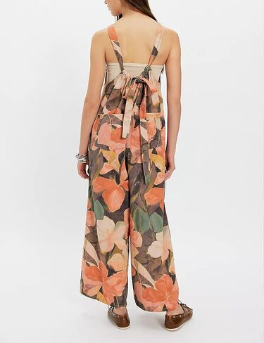 UANEO Jumpsuit for Women Cotton Linen Wide Leg Adjustable Strap Overall One Piece Summer Rompers Pants with Pockets (#2Caramel-L) in Kuwait