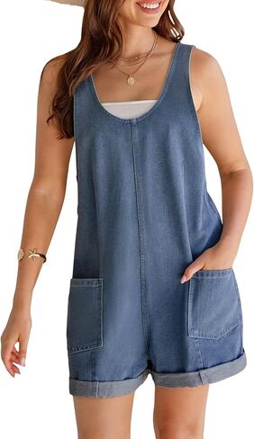 CUPSHE Women’s Denim Overalls Sleeveless Pockets Rolled Cuff Casual Summer Romper in Kuwait