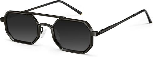 Square Aviator Sunglasses for Men with Spring Hinges, Metal Frame Punk Shades in Kuwait