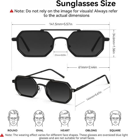 Square Aviator Sunglasses for Men with Spring Hinges, Metal Frame Punk Shades in Kuwait