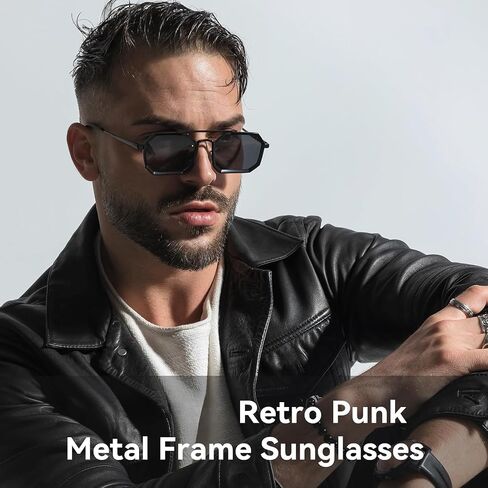 Square Aviator Sunglasses for Men with Spring Hinges, Metal Frame Punk Shades in Kuwait