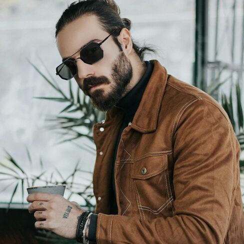 Square Aviator Sunglasses for Men with Spring Hinges, Metal Frame Punk Shades in Kuwait