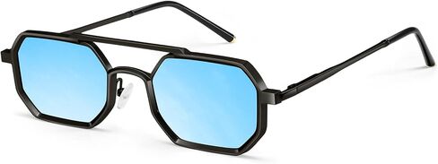 Square Aviator Sunglasses for Men with Spring Hinges, Metal Frame Punk Shades in Kuwait