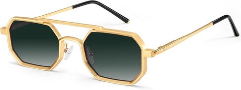 Square Aviator Sunglasses for Men with Spring Hinges, Metal Frame Punk Shades in Kuwait