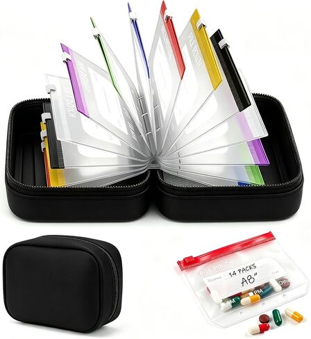 Pill Pouches for Travel, Waterproof Pill Organizer Set Travel Medicine Organizer with 14Pcs Pouches, Reusable Leak-Proof Weekly Pill Storage Case in Saudi Arabia