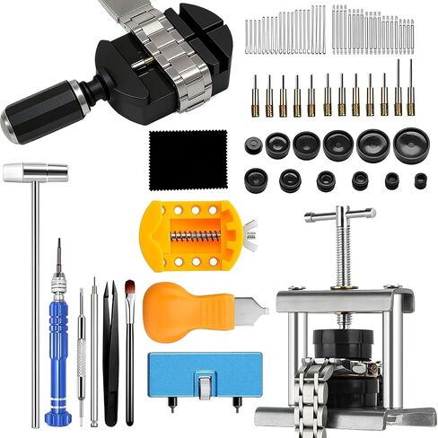 81-Piece Watch Repair Tool Kit, Professional Watch Press Machine with Watch Link Remover, Multi-functional Watch Back Case Opener Closer Set for Battery Replacement, Band Adjustment, and Back Cover Sealing in Saudi Arabia