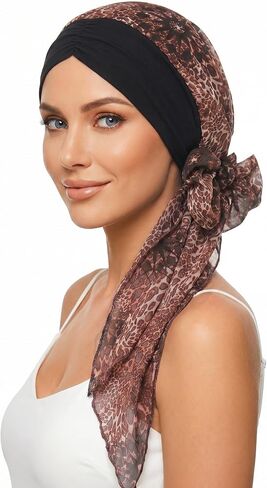 Ababalaya Satin Lined Head Scarf for Women Chemo Headwear Pre-Tied Silky Turban Headwrap Lightweight Sleep Hats Hair Loss Cap in Kuwait