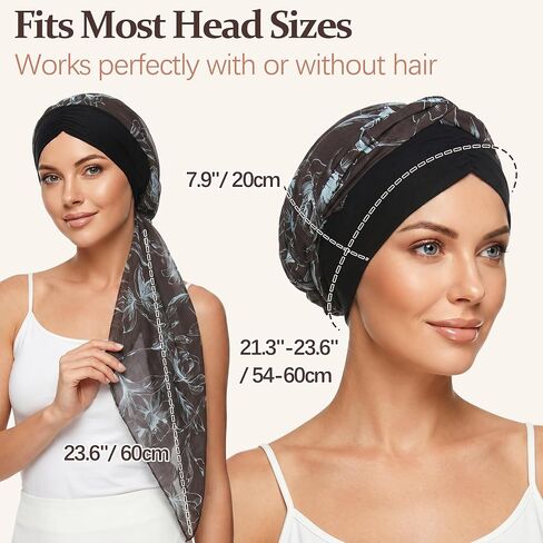 Ababalaya Satin Lined Head Scarf for Women Chemo Headwear Pre-Tied Silky Turban Headwrap Lightweight Sleep Hats Hair Loss Cap in Kuwait